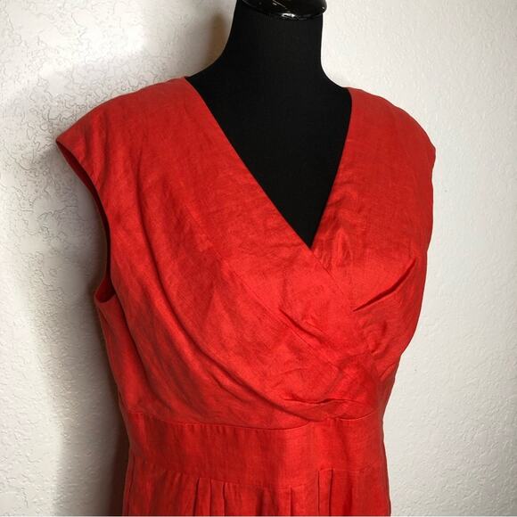 Lafayette 148 New York red orange faux wrap linen midi dress size 14 NWT - Picture 2 of 13